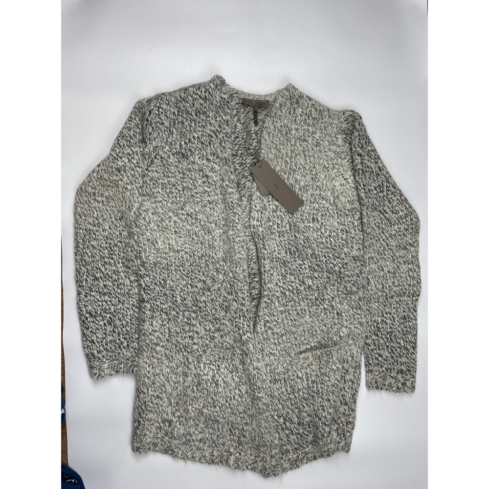 Halston Heritage Alpaca Wool Blend Grey Heather Open Front Cardigan AB090369 M